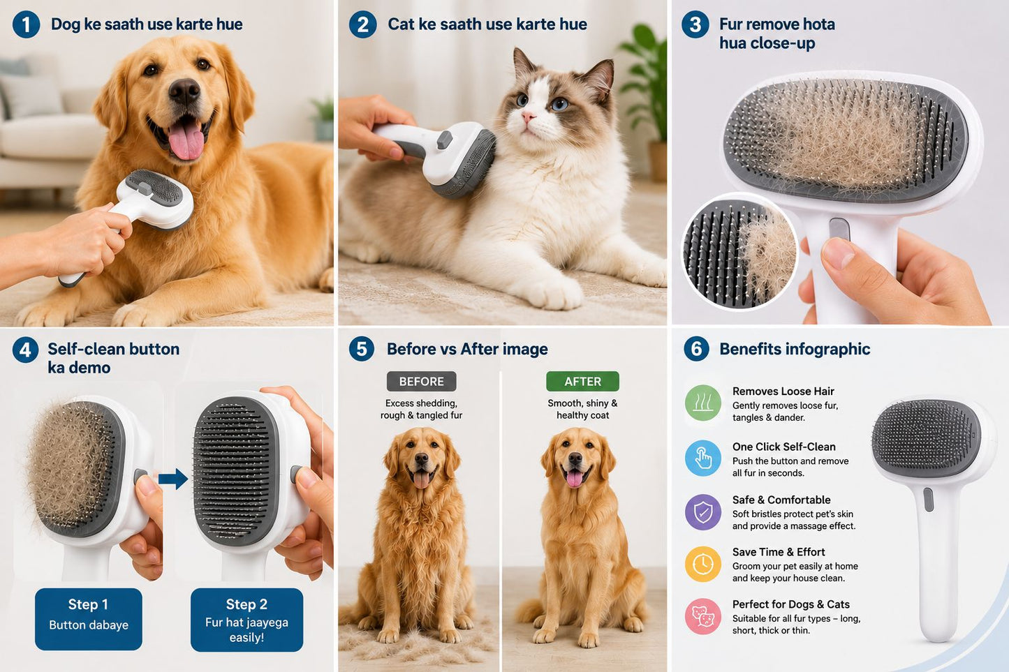 FurHalo™ Self-Cleaning Pet Grooming Brush